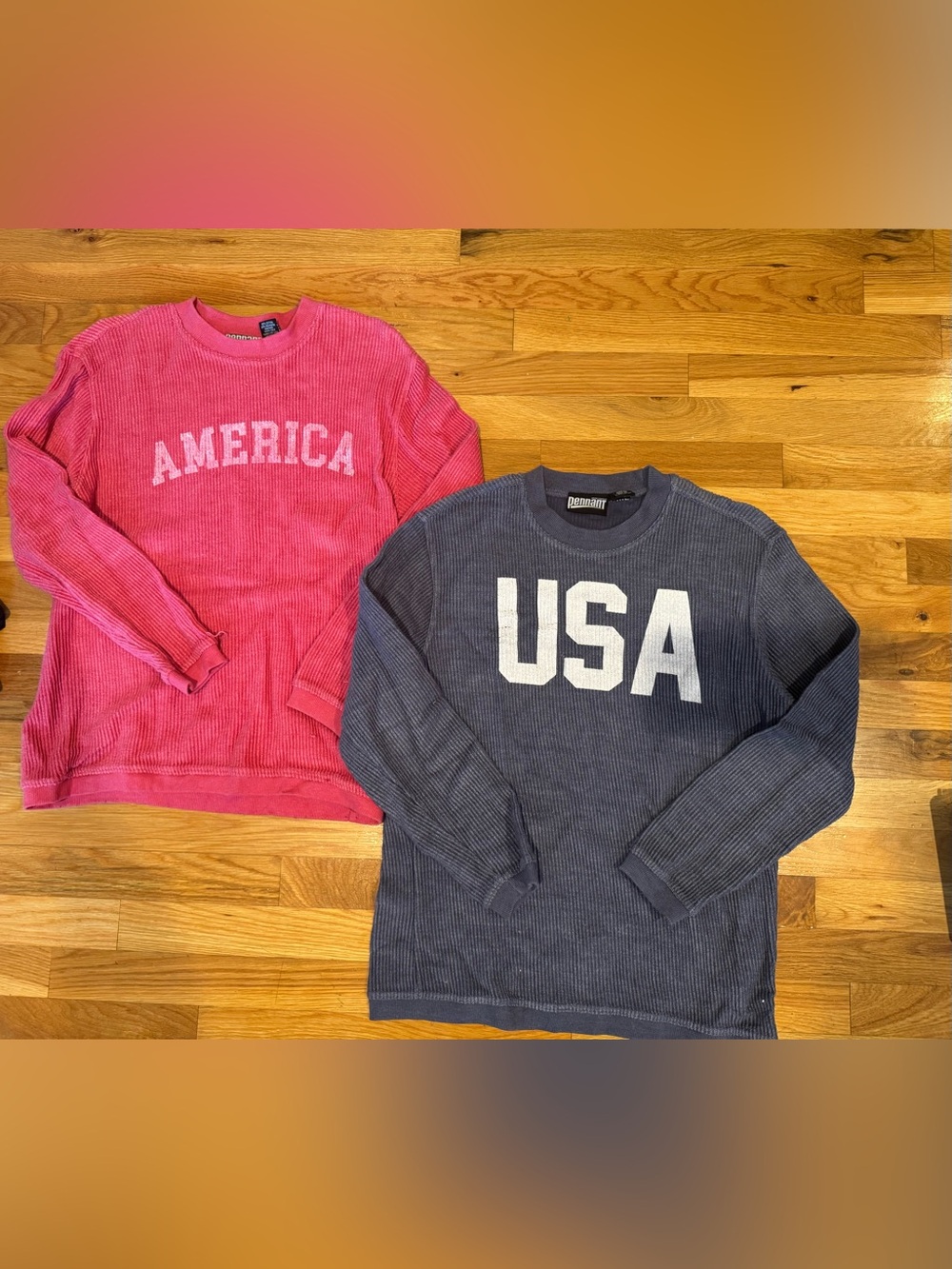 Pink Lily Pink & Navy USA Corduroy Crewneck Sweatshirts